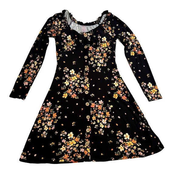 No Boundaries Dresses & Skirts - No Boundaries Floral Black Dress Long Sleeve Button Size Small Casual Fall NWOT